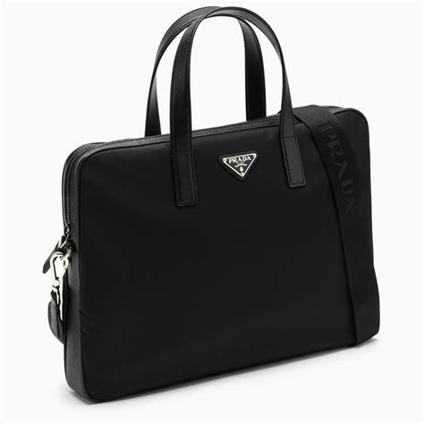 prada double zip nylon briefcase|Black Re.